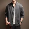 Camisa de sarja de alta qualidade, estilo vintage old money, com gola alta, para homens, outono, caimento solto, luxo discreto, fluida, top cardigã casual de manga longa