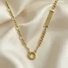Anel Redondo Dourado Patchwork Assimétrico Colar de Luxo Leve Moda Feminina Anel Redondo Simples Anel em Forma de O Colar com Pingente de Corrente Cubana
