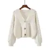 Suéter holgado de cuello en V para mujer, estilo casual para otoño e invierno, nuevo modelo 2026, chaqueta cárdigan corta retro retorcida