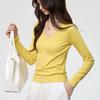 # 40 Piezas Algodón Peinado # Suave y Amigable con la Piel Versátil Cuello en V Nuevo Corte Delgado Manga Larga Top Básico para Mujer
