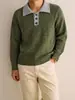 Suéter polo masculino em tricô trançado estilo retrô americano, um look de duas peças, para outono e inverno, corte justo, blusa de tricô casual