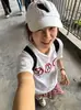 Camiseta de Manga Corta de Algodón Puro con Estampado de Nicho de Nuevo Diseño Estilo Americano para Hombres y Mujeres, Top Sencillo Versátil de Corte Holgado para Verano