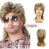 Peruca Masculina Popular Europeia e Americana da Amazon Anos 80 Punk Heavy Metal Xale Cabelo Cacheado Peruca de Feriado Fabricante Atacado