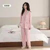 Pijama de Algodón Puro para Mujer Primavera Otoño Moda Casual Cárdigan Manga Larga Tallas Grandes Delgado Se Puede Usar Afuera Madre de Mediana Edad Ropa para el Hogar