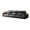 Sofá grande de couro preto, sala de estar moderna, estilo minimalista italiano, couro de flor integral, preto, em formato de bloco, sofá de couro de encosto alto