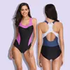 Traje de Banho Peça Única Popular da Amazon, Estilo Europeu e Americano, Sexy e Conservador para Mulheres, Patchwork, Esportivo, Estilo Boxer, Feito Sob Medida, Alta Elasticidade