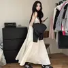 Estilo Influencer Coreano de Instagram Diseño de Nicho Holgado Perezoso Vestido Largo con Bolsillo Lateral Grande y Dobladillo Amplio de Tirantes Finos