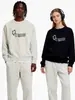 Moletom de Algodão Pesado para Casais, Corte Amplo, Gola Redonda, Pulôver sem Capuz, Versátil, Quente, Blusa Estampada para Outono e Inverno
