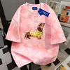 Camiseta de Trabajo Personalizada 100% Algodón Puro Perro Tie-Dye Manga Corta para Hombres y Mujeres, Verano Holgada Chic Casual Popular Top