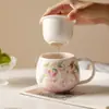 Taza de Té de Flor de Glicina Pura Pintada a Mano por Miyan Cerámica Separación de Agua y Té Taza de Té con Filtro de Revestimiento Taza de Oficina con Buena Apariencia