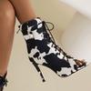 Botines de Verano Lácteos con Tira Hueca de Malla Tacón Delgado Tacón Alto Zapatos de Baile Sandalias de Punta Peat X2301004