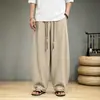 Pantalones Curvos de Algodón y Lino para Hombre Estilo Chino Nuevo Verano 2026, Pantalones Harem, Tallas Grandes, Pantalones Linterna Sueltos Retro Modernos