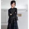 Conjunto Elegante de Otoño para Niñas: Chaleco de Piel Sintética, Camisa Base con Dobladillo de Encaje, Conjunto de Pantalones de Pierna Ancha a Cuadros