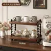 Estante para tazas de madera maciza cuidadosamente seleccionado, estante de almacenamiento de tazas estilo vintage americano, gabinete aparador, portavasos para café y vaso de agua de escritorio