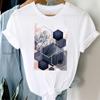 Atacado estação independente primavera e verão figura geométrica tamanho grande feminino retro desenho animado letras branco top camiseta feminina
