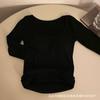 Outono e inverno escovado gola quadrada top térmica T-shirt das mulheres desgaste exterior camisa de manga comprida com almofada no peito de uma peça roupa interior confortável