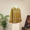 Nueva Camisa Retro China Estampada Base 2026 Otoño Nuevo Cuello Alto Holgada Solapa Diagonal Botón de Rana Elegante Top para Mujer