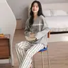 Pijama para Mujer, de Manga Larga y Pantalón Largo, Corte Holgado, Algodón Puro, Suéter de Cuello Redondo, Dulce y Lindo, Adecuado para Chicas Jóvenes, Se Puede Usar Afuera, Conjunto para Estar en Casa