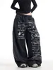 Calça Casual Feminina Estilo Retrô Americano com Estampa de Letras e Design de Garota Picante 2026 Verão Novo Versátil Solta de Perna Larga