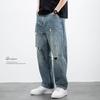 Calças Jeans Masculinas Rasgadas High Street, Calças Retas Largas Tendência Vintage Estilo Pai, Calças Masculinas Desgastadas para Outono