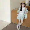 Conjunto de Dos Piezas para Niñas Aimo Beibei: Camisa Ligera de Manga Larga con Protección Solar y Shorts, Cómodo, Suave, de Fibra de Bambú y Algodón Lavado, Moderno