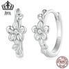 Evelle Original Prata Esterlina s925 Pequena Flor Trepadeira Argola de Orelha Banhada a Platina Zircônia Flor Coração Embelezada com Studs de Pedra Brincos
