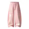 Calça de Moletom Casual Solta com Patch de Estrela de Cinco Pontas Estilo Americano para Mulheres, Nova Coleção de Primavera, Calça Versátil de Cintura Alta com Blocos de Cor e Pernas Largas Curvas