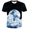 Camiseta de manga curta estampada digitalmente em 3D, popular no exterior, para o verão, solta, com efeito estereoscópico 3D para olho nu, sucesso europeu e americano