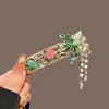 Nuevo Pasador de Mariposa de Cristal Verde Retro Estilo Chino con Borla 2025 Primavera/Verano Clip Lateral Clip Bb Accesorio para el Cabello