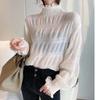 2026 Novo Estilo Linda Blusa de Chiffon com Mangas Sino e Gola Meia-Alta Estilo Coreano Top Interno Plissado para Mulheres Tendência