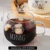 Caneca de Vidro Gordinha Transparente com Alça, Estampa Simples "Bom Dia", Copo de Água para Casa e Escritório, Copo para Bebidas de Leite e Suco