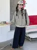 Conjunto de Primavera y Otoño para Niñas: Sudadera a rayas elegante y a la moda para niñas mayores y estudiantes de secundaria, atuendo casual de otoño estilo coreano con pantalones de pierna ancha