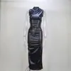 Vestido de Verão e Primavera Transfronteiriço Novo Roupa Europeia e Americana Pu Cor Sólida Sem Mangas Justo no Quadril Modelo da Estação Independente da Amazon