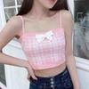 Camisola a Cuadros Color Block con Lazo Fresca y Sencilla para Mujer, Nuevo Estilo Verano 2026, Crop Top Corto Sexy