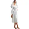 Vestido de Noivado Estilo Francês Registro Manga Longa Branco Noiva Casamento Homecoming Vestido Longo de Alta Qualidade para Mulheres