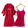 Vestido de Madrinha roupão matinal longo roupão matinal emocional feminino noiva madrinha seda festa pijama roupa presente de mão alça