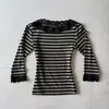 Comercio Exterior Transfronterizo 2026 Nuevo Estilo Rayas Encaje Retro Adorno Estilo Vintage Cuello Redondo Manga Larga Camiseta para Mujer