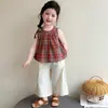 Conjunto de Dos Piezas a Cuadros para Niñas 2026 Verano Estilo Coreano Chaleco sin Mangas Conjunto de Verano para Niñas Pequeñas Conjunto Estilo Retro Coreano