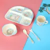 Juego de Vajilla de Fibra de Bambú de Cinco Piezas con Plato de Cuatro Compartimentos, Tazón de Dibujos Animados Lindo de Regalo, Taza, Cuchara, Tenedor Vajilla, Venta al por Mayor de Exportación