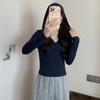 Nuevo Estilo Otoño e Invierno 2026 Sudadera con Capucha de Terciopelo Alemán Doble Cara Camiseta de Manga Larga con Cuello en V Camisa Base Cepillada para Mujer