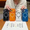 Capa de Celular Apple 17Promax Aplicável em Fronteiras com Orelhas de Gato para iPhone 17/16/15, Laranja Magnético 13 Transparente