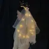Coroa de franja para noiva, fio de cabeça luminoso, adereços para fotos de rede social, barraca, licença infantil com luz, fio de cabeça de camada dupla, atacado