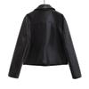 Chaqueta Corta de Poliuretano Negra Lavada para Mujer Otoño e Invierno con Bolsillos Grandes y Solapa, Chaqueta de Cuero de Un Solo Botón Estilo Europeo y Americano