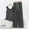 Nuevo Conjunto de Dos Piezas de Ropa para Casa con Chaleco de Rayas y Pantalones de Modal para Mujer, Conjunto Casual Delgado sin Mangas de Verano Talla Plus