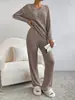 Conjunto de Dos Piezas Transfronterizo para Mujer 2024 Otoño Nueva Moda Casual Pantalones Rectos Elegante Holgado Cuello en V Conjunto de Punto de Canalé