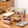 Bandeja Rectangular para Servir de Acero Inoxidable 304 Transfronteriza con Tapa, Bandeja Cuadrada para Cantina, Hotel, Puesto, Contenedor de Alimentos, Lavabo para Verduras