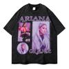 Camiseta de manga corta de gran tamaño con estampado de personajes de cantante de marca de moda europea y americana para hombre y mujer, camiseta de media manga lavada de calle antigua de primavera y verano