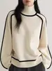 Suministro transfronterizo Suéter de cuello alto a bloques de color estilo francés para mujer con mangas raglán tipo linterna, tejido de lana holgado y casual adecuado para usar en capas