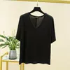 Camiseta Básica Feminina de Modal com Decote V e Manga Média para Verão Tamanho Grande Cor Sólida Fina Camiseta Casual Solta Slim-fit Top