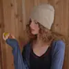 Gorro de Punto Cepillado de Color Sólido Mezclado con Lana de Alpaca Hecho a Mano para Mujer Otoño Invierno Gorro Corto de Lana a Juego